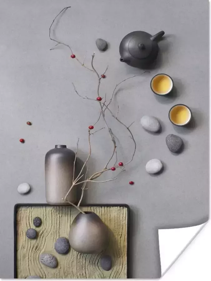 PosterMonkey Abstract stilleven van een tafel met thee poster papier 120x160 cm Foto print op Poster (wanddecoratie woonkamer slaapkamer) XXL Groot formaat!