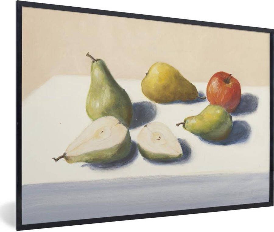 PosterMonkey Foto in lijst Stilleven van fruit op een witte tafel fotolijst zwart zonder passe partout 90x60 cm Poster in lijst (Wanddecoratie woonkamer slaapkamer)
