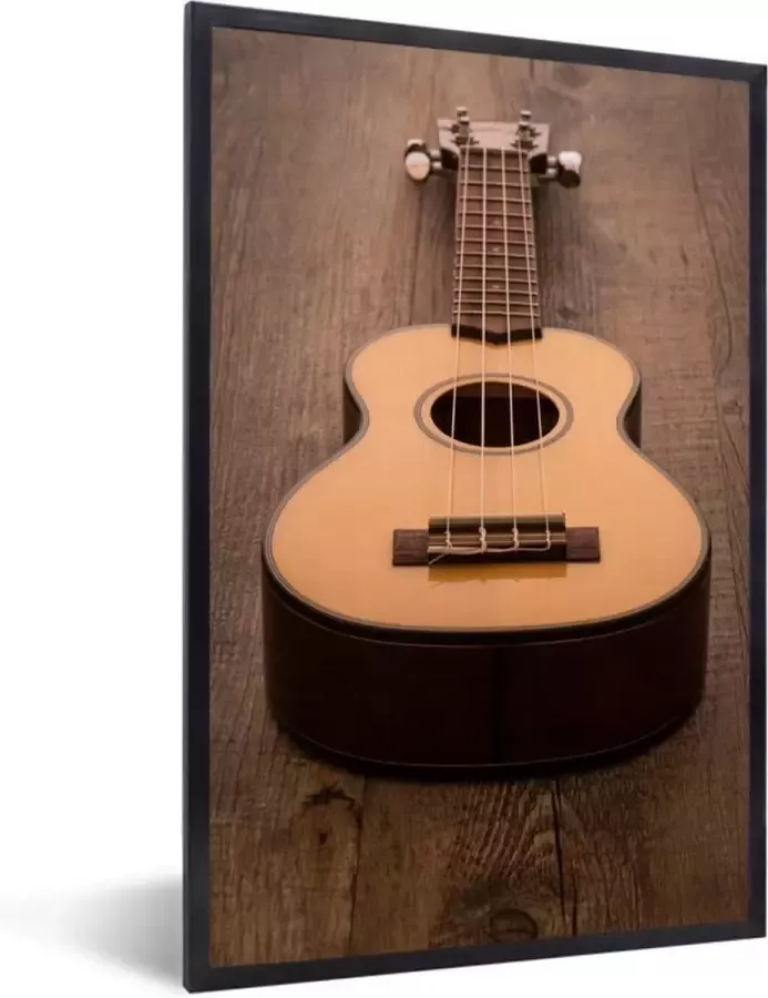 PosterMonkey Fotolijst incl. Poster Akoestische gitaar op een houten tafel 60x90 cm Posterlijst