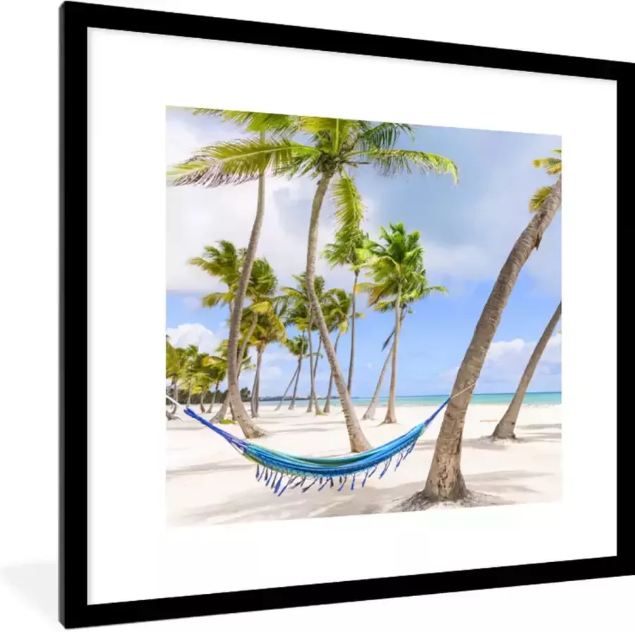 PosterMonkey Fotolijst incl. Poster Blauwe hangmat op strand in Dominicaanse Republiek 40x40 cm Posterlijst - Foto 2
