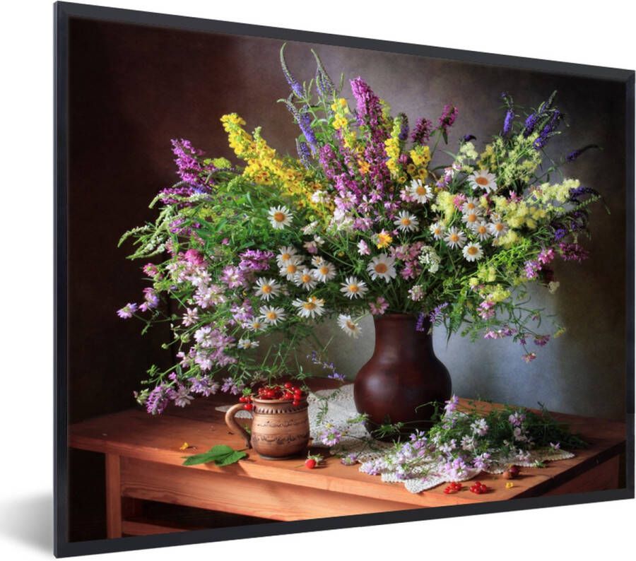 PosterMonkey Fotolijst incl. Poster Bloemen Tafel Stilleven Boeket Vaas 40x30 cm Posterlijst