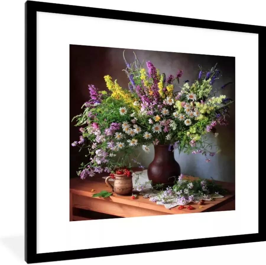 PosterMonkey Fotolijst incl. Poster Bloemen Tafel Stilleven Boeket Vaas 40x40 cm Posterlijst