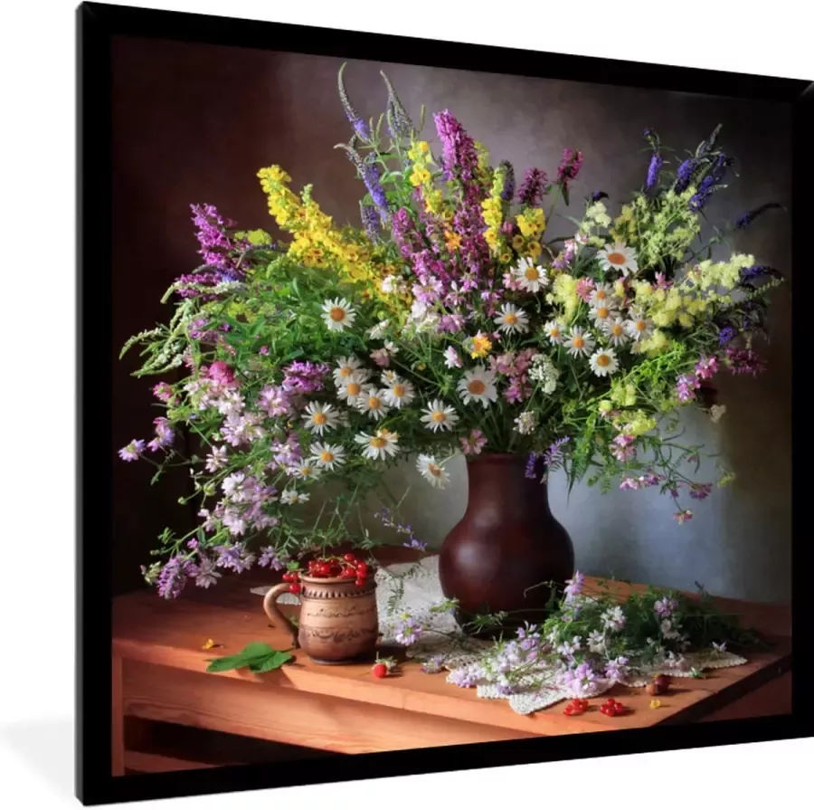 PosterMonkey Fotolijst incl. Poster Bloemen Tafel Stilleven Boeket Vaas 40x40 cm Posterlijst