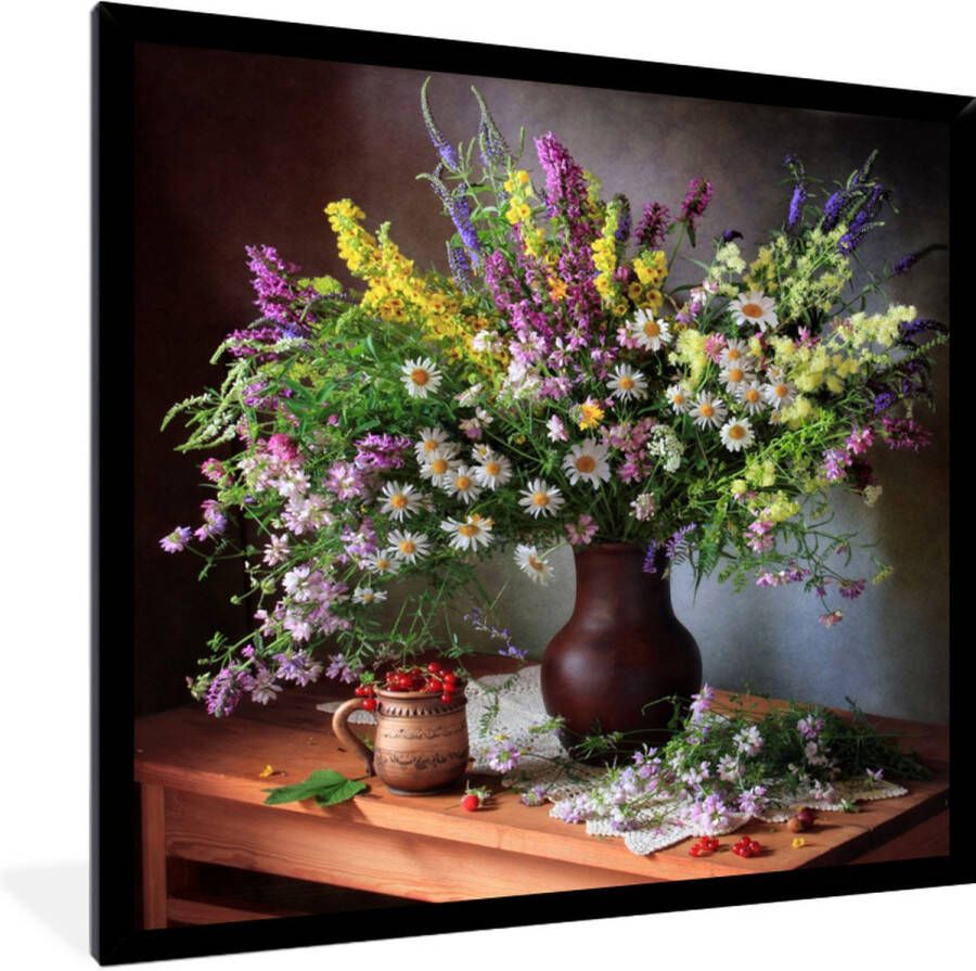 PosterMonkey Fotolijst incl. Poster Bloemen Tafel Stilleven Boeket Vaas 40x40 cm Posterlijst - Foto 1