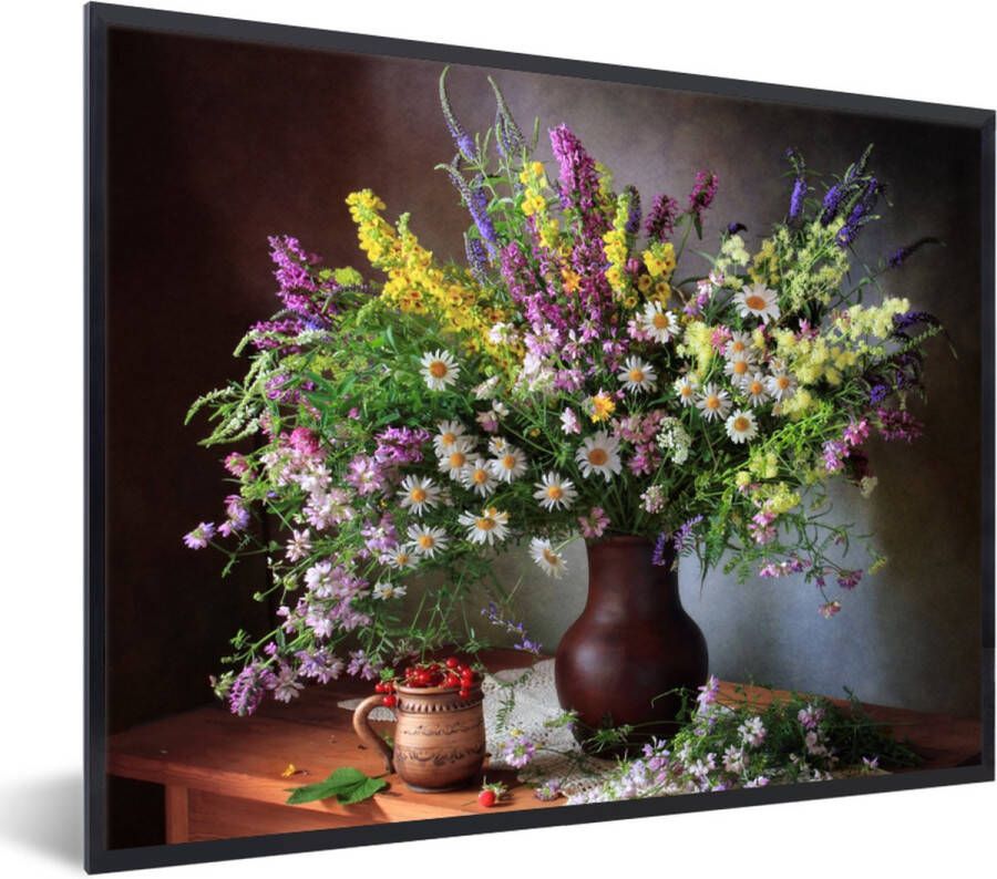 PosterMonkey Fotolijst incl. Poster Bloemen Tafel Stilleven Boeket Vaas 80x60 cm Posterlijst