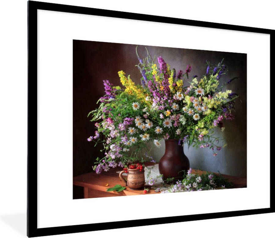 PosterMonkey Fotolijst incl. Poster Bloemen Tafel Stilleven Boeket Vaas 80x60 cm Posterlijst