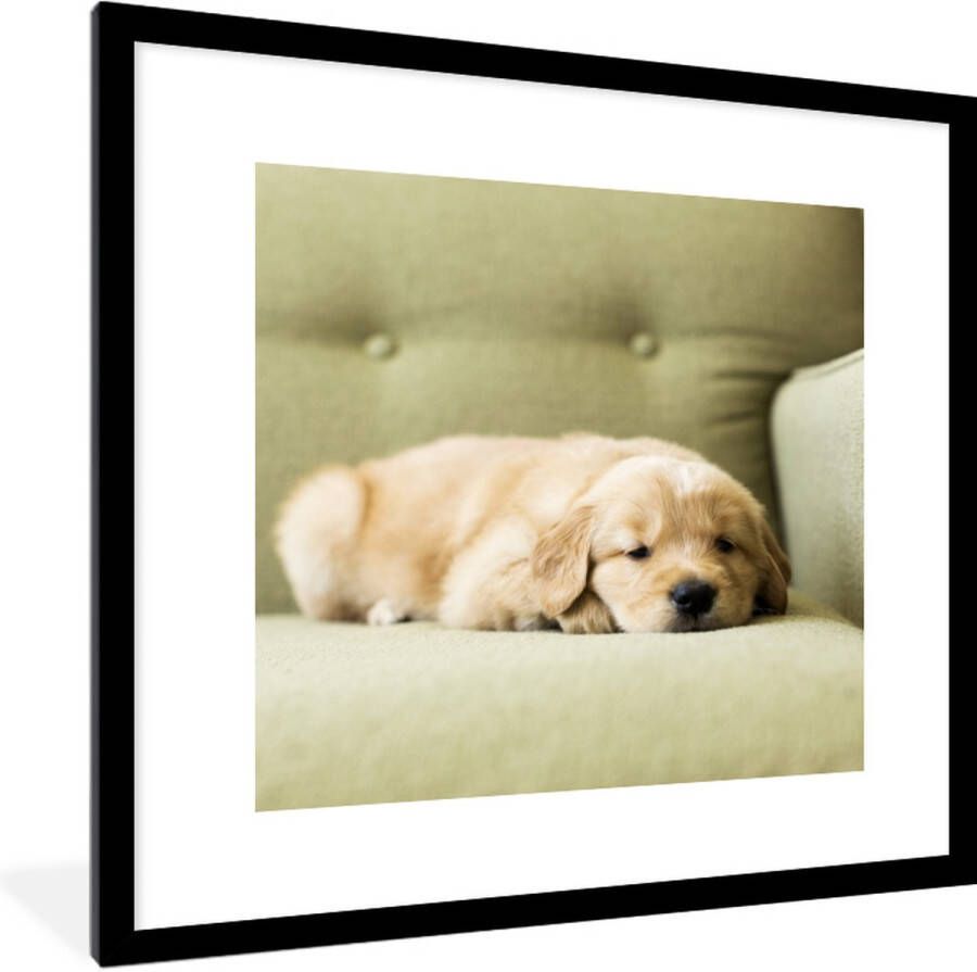 PosterMonkey Fotolijst incl. Poster Een slapende Golden Retriever puppy op de bank 40x40 cm Posterlijst - Foto 2