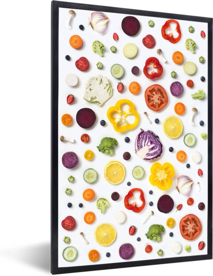 PosterMonkey Poster met lijst Flat Lay Eten Groenten op een tafel fotolijst zwart 80x120 cm Poster met lijst - Foto 2