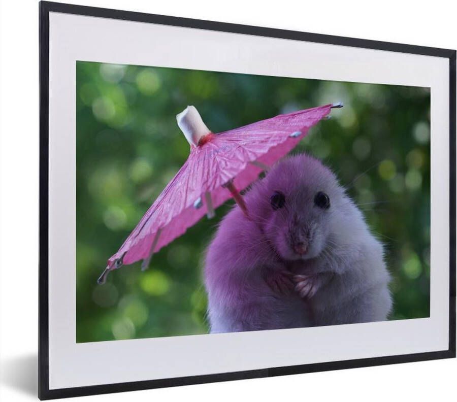 PosterMonkey Fotolijst incl. Poster Hamster met een roze parasol 40x30 cm Posterlijst