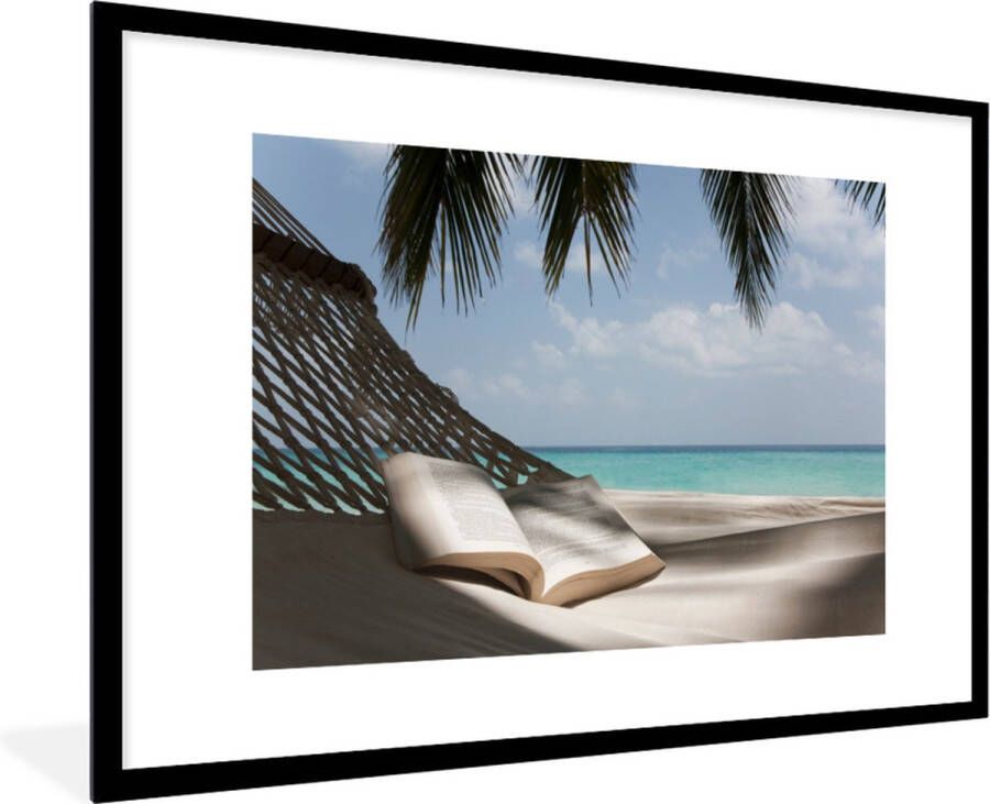 PosterMonkey Fotolijst incl. Poster Hangmat Boek Strand 120x80 cm Posterlijst