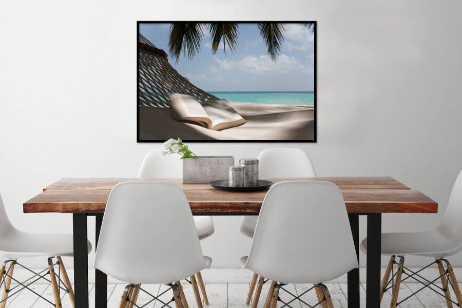 PosterMonkey Fotolijst incl. Poster Hangmat Boek Strand 120x80 cm Posterlijst - Foto 3