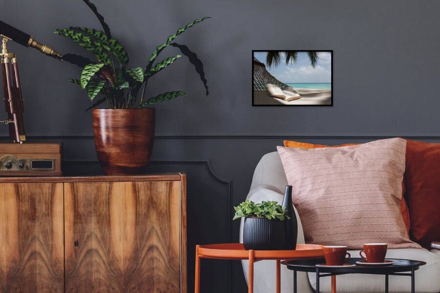 PosterMonkey Fotolijst incl. Poster Hangmat Boek Strand 30x20 cm Posterlijst - Foto 2