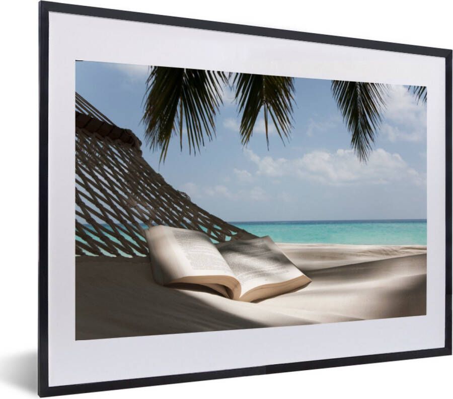 PosterMonkey Fotolijst incl. Poster Hangmat Boek Strand 60x40 cm Posterlijst