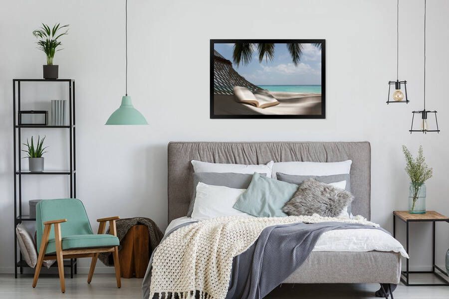 PosterMonkey Fotolijst incl. Poster Hangmat Boek Strand 90x60 cm Posterlijst - Foto 2