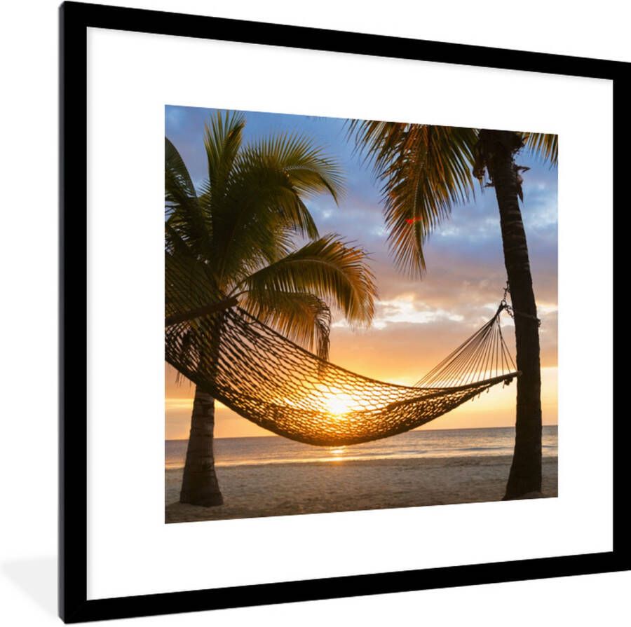 PosterMonkey Fotolijst incl. Poster Hangmat op het Caribische strand 40x40 cm Posterlijst