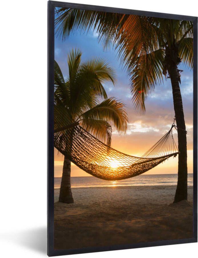 PosterMonkey Fotolijst incl. Poster Hangmat op het Caribische strand 40x60 cm Posterlijst