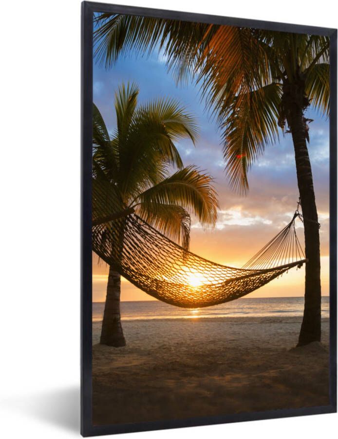 PosterMonkey Fotolijst incl. Poster Hangmat op het Caribische strand 60x90 cm Posterlijst