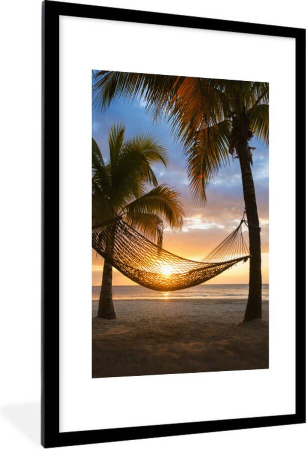 PosterMonkey Fotolijst incl. Poster Hangmat op het Caribische strand 80x120 cm Posterlijst