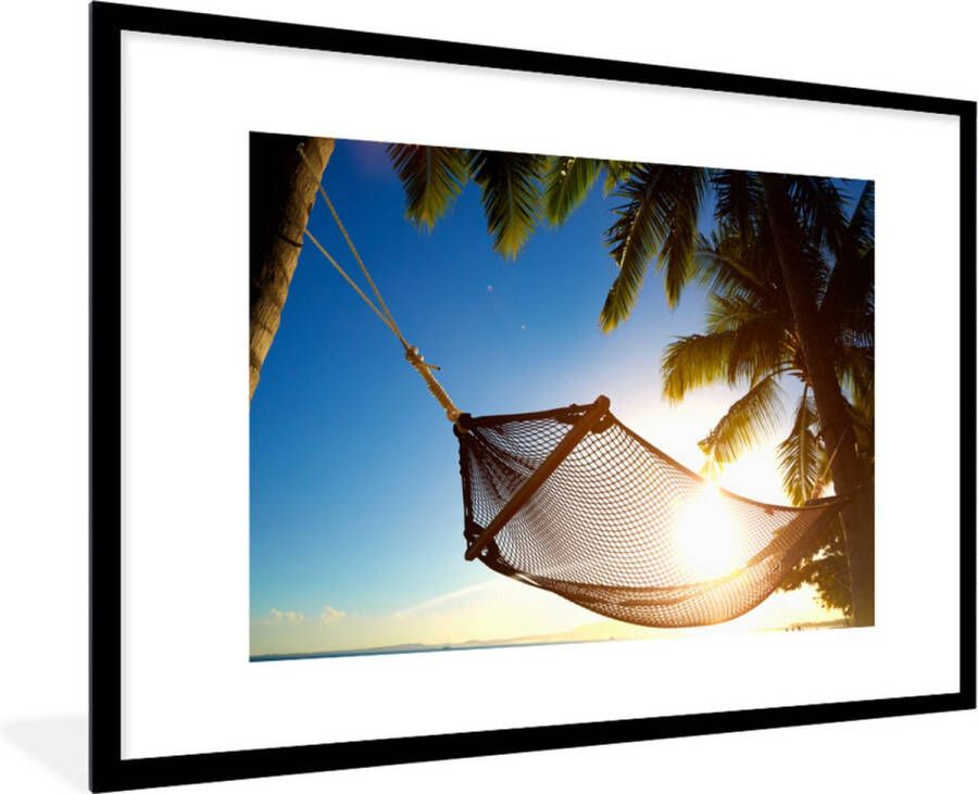 PosterMonkey Fotolijst incl. Poster Hangmat Strand Zon 120x80 cm Posterlijst