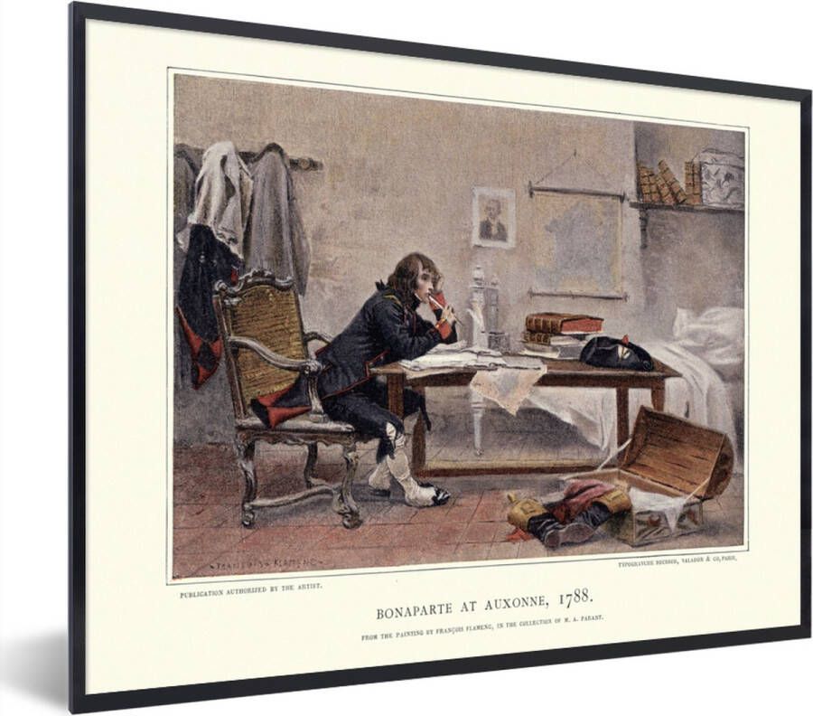 PosterMonkey Fotolijst incl. Poster Illustratie van Napoleon Bonaparte aan een tafel 50x40 cm Posterlijst