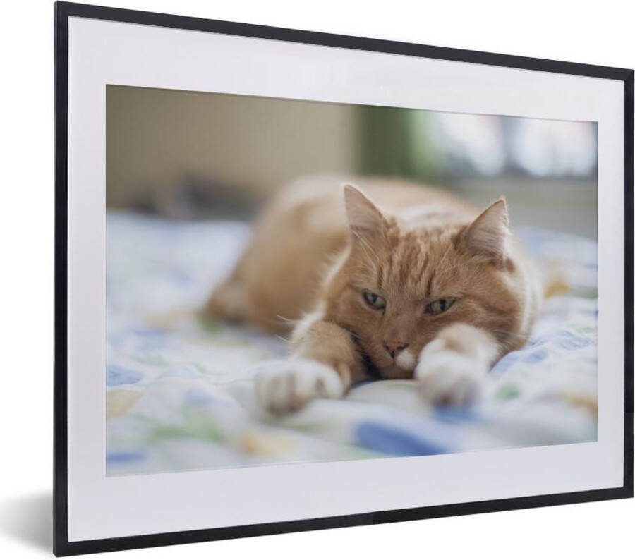 Poster in lijst Fotolijst 40x30 cm Posters Kat Bed Bedsprei Meisjes Kinderen Jongens Kind Posterlijst zwart Decoratie Wanddecoratie woonkamer Muurdecoratie slaapkamer
