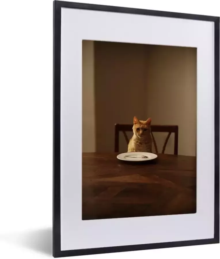 PosterMonkey Fotolijst incl. Poster Kat Eettafel Bord 30x40 cm Posterlijst