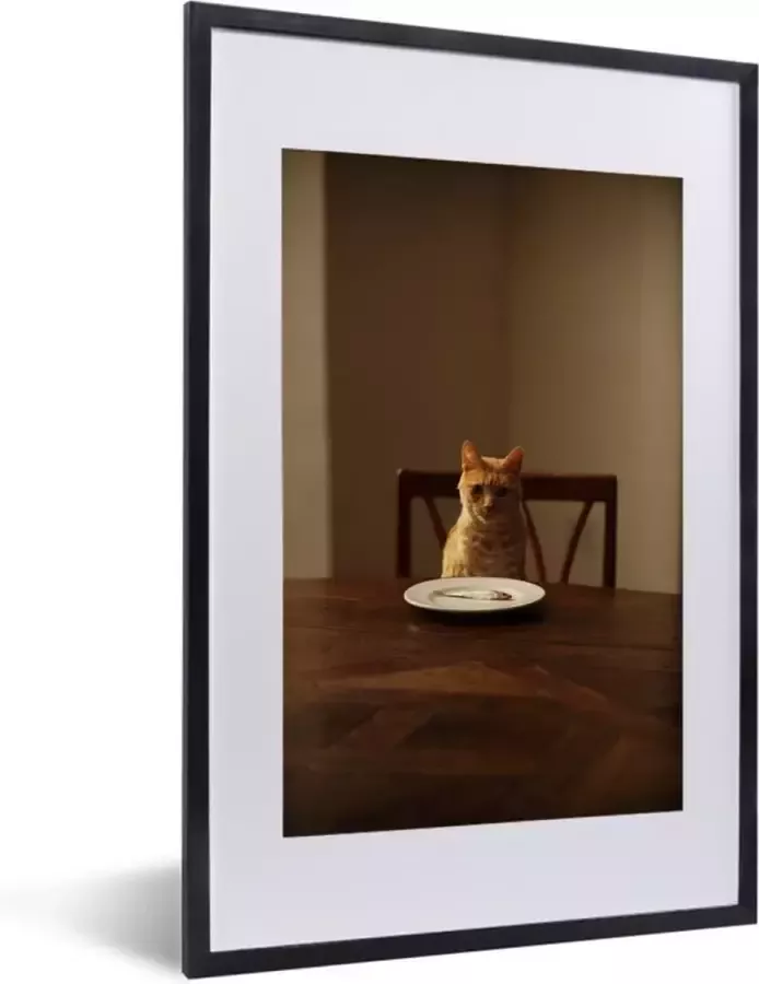 PosterMonkey Fotolijst incl. Poster Kat Eettafel Bord 40x60 cm Posterlijst