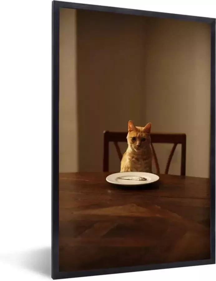 PosterMonkey Fotolijst incl. Poster Kat Eettafel Bord 80x120 cm Posterlijst - Foto 2