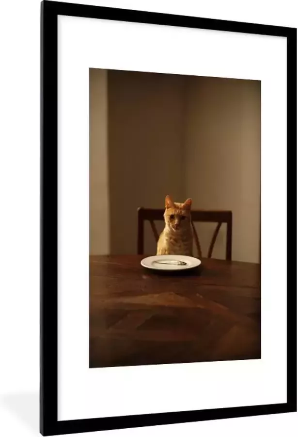 PosterMonkey Fotolijst incl. Poster Kat Eettafel Bord 80x120 cm Posterlijst