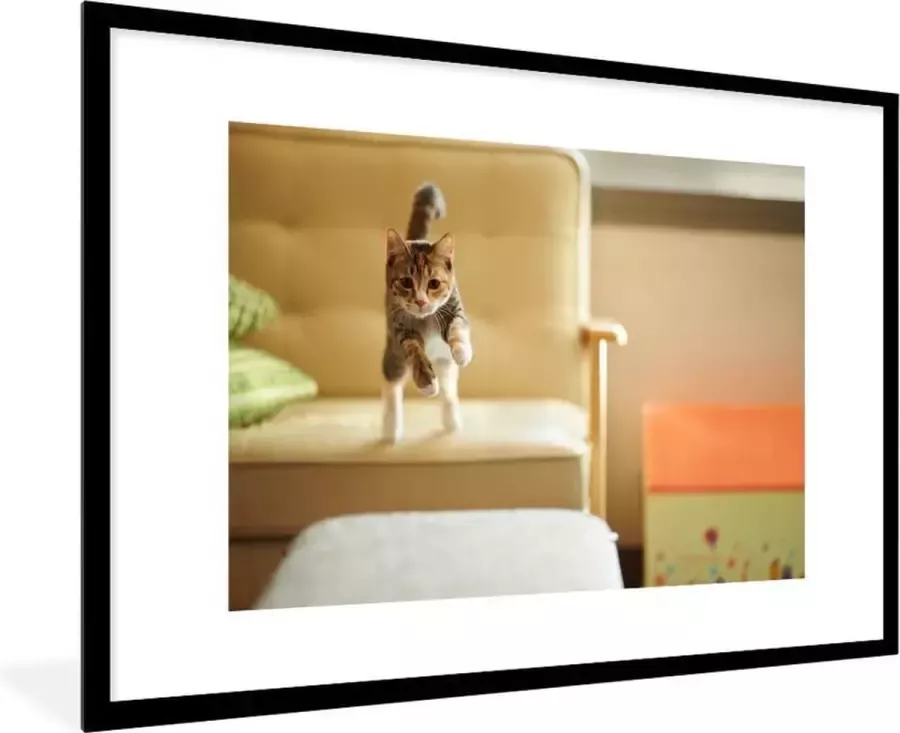 PosterMonkey Fotolijst incl. Poster Kat Spring Stoel 120x80 cm Posterlijst