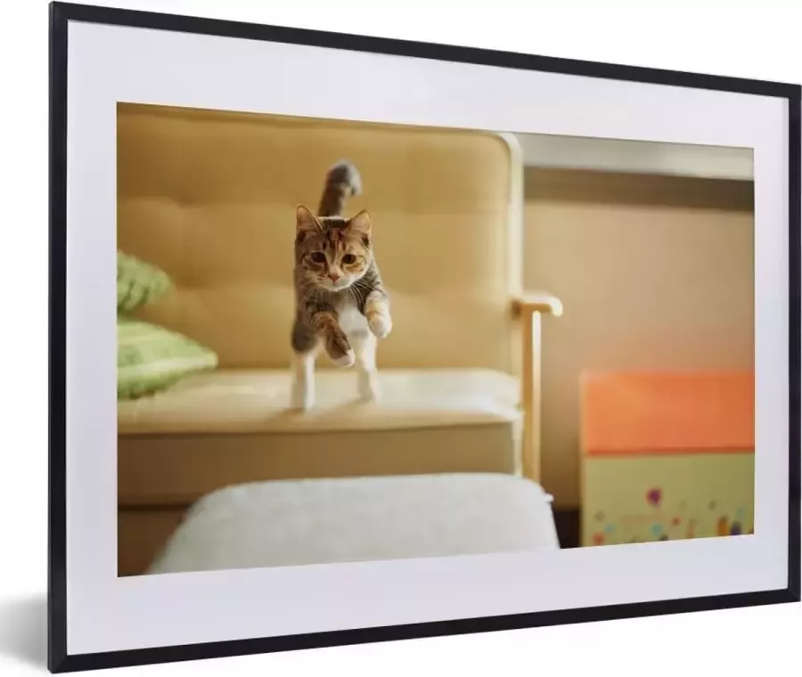 PosterMonkey Fotolijst incl. Poster Kat Spring Stoel 60x40 cm Posterlijst