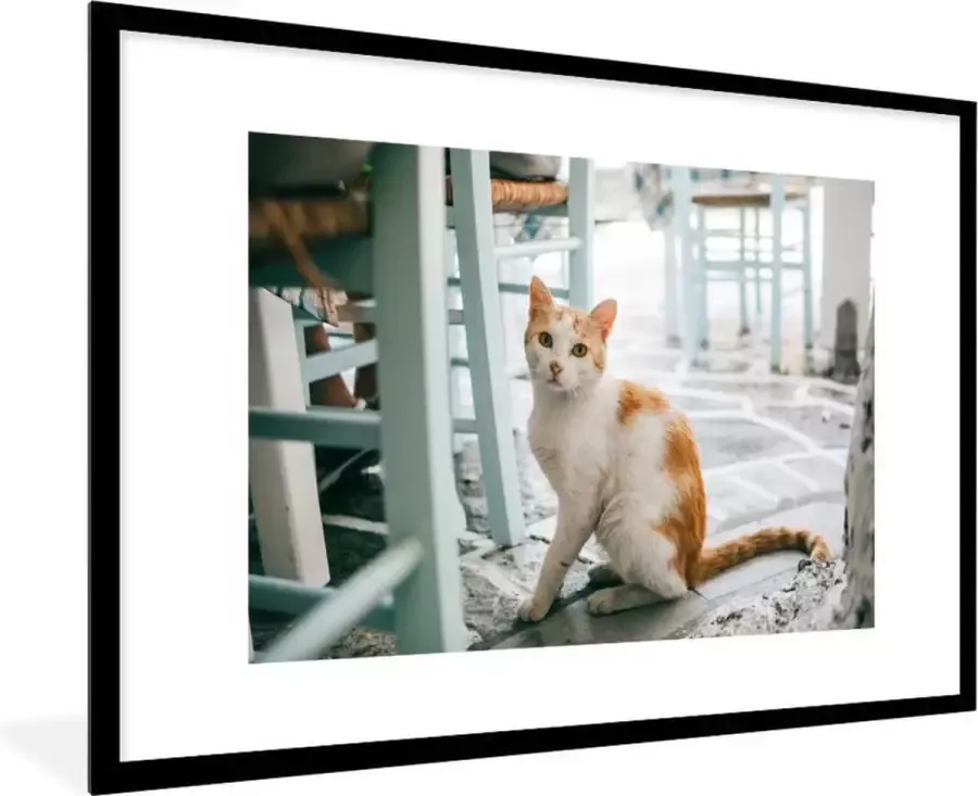PosterMonkey Fotolijst incl. Poster Kat Stoel Grond 120x80 cm Posterlijst