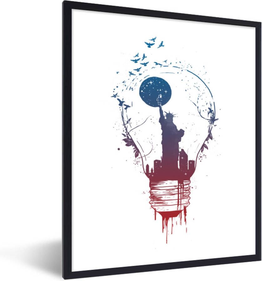 PosterMonkey Fotolijst incl. Poster Lamp New York Nacht Natuur 60x80 cm Posterlijst