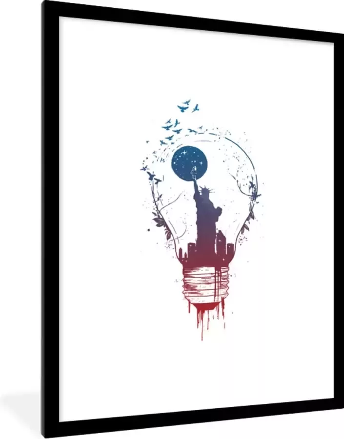 PosterMonkey Fotolijst incl. Poster Lamp New York Nacht Natuur 60x80 cm Posterlijst - Foto 2