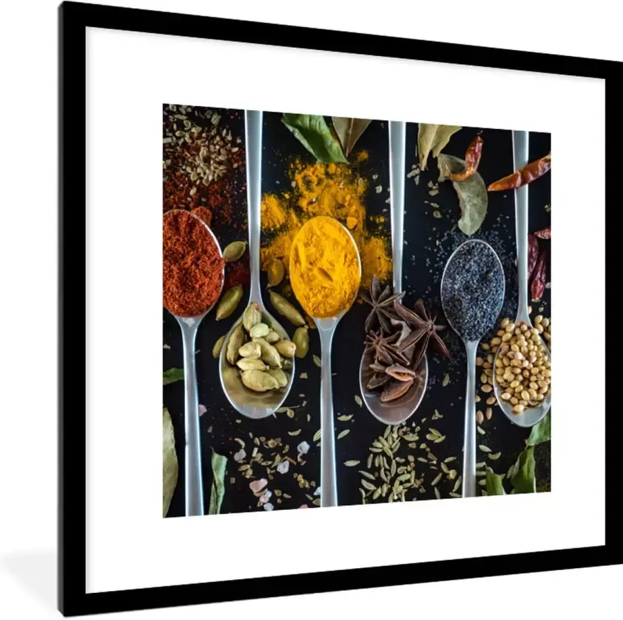 PosterMonkey Fotolijst incl. Poster Lepel Specerijen Kruiden Eten Tafel 40x40 cm Posterlijst