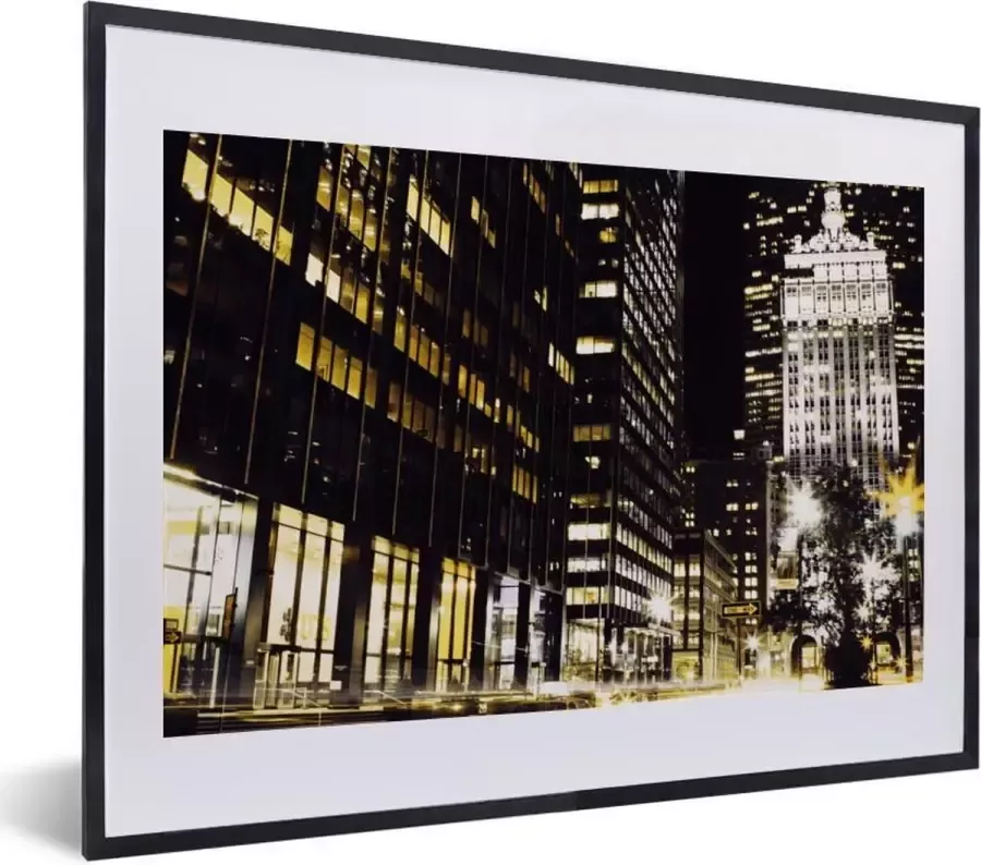 PosterMonkey Fotolijst incl. Poster New York Lamp Nacht 40x30 cm Posterlijst