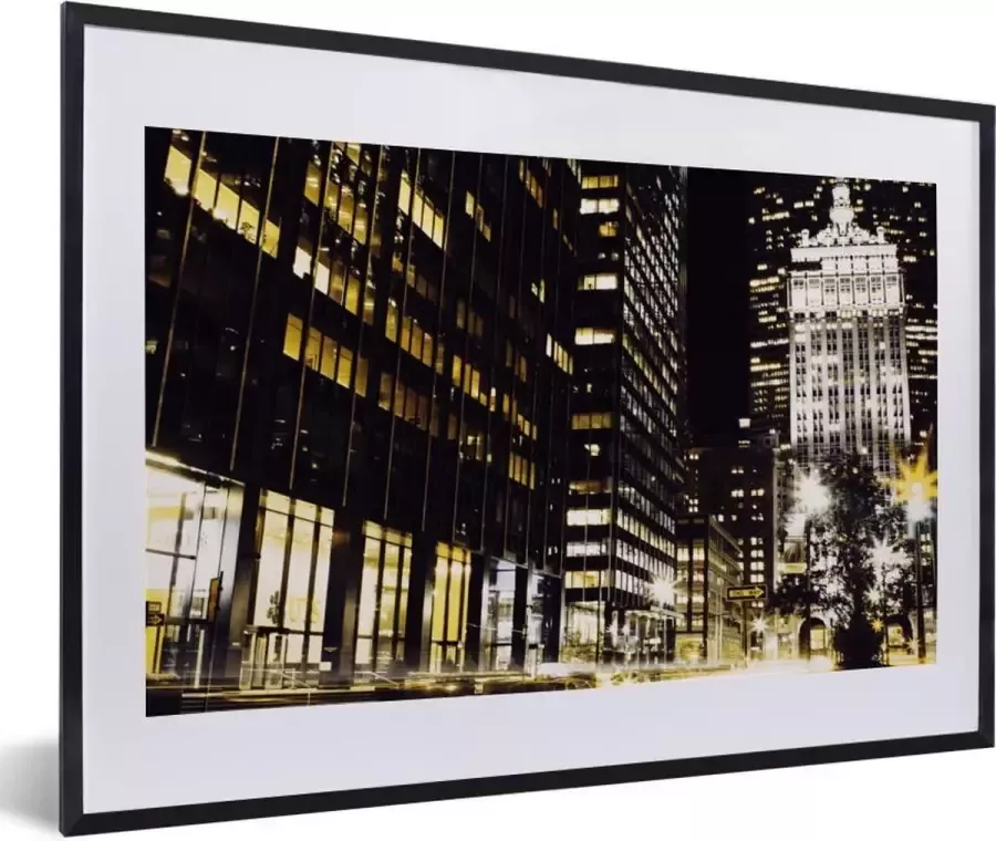 PosterMonkey Fotolijst incl. Poster New York Lamp Nacht 60x40 cm Posterlijst