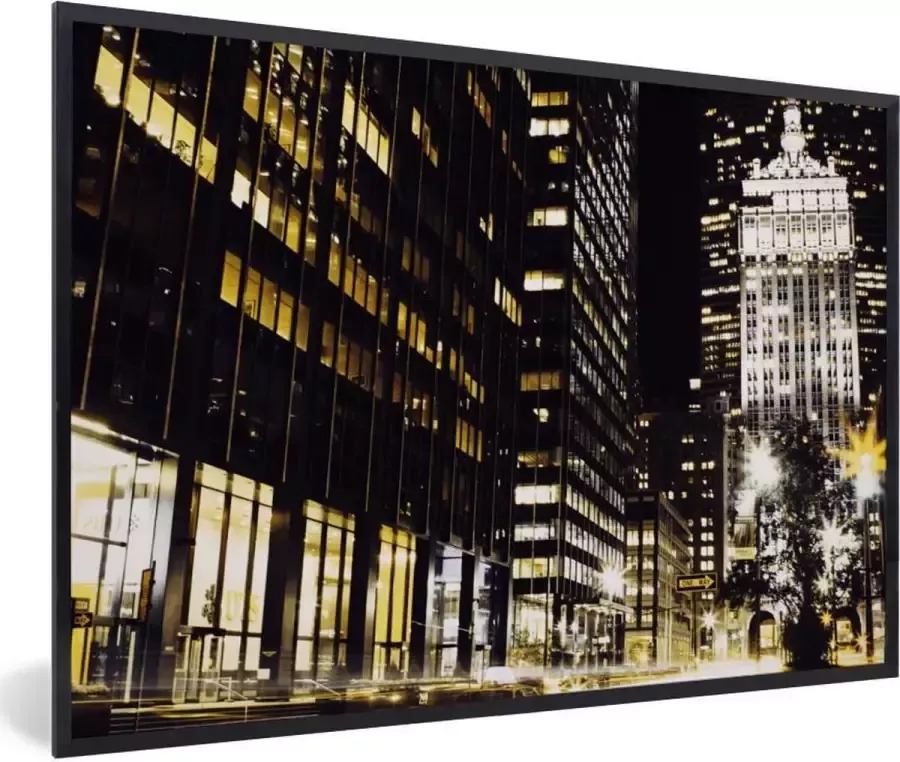 PosterMonkey Fotolijst incl. Poster New York Lamp Nacht 90x60 cm Posterlijst