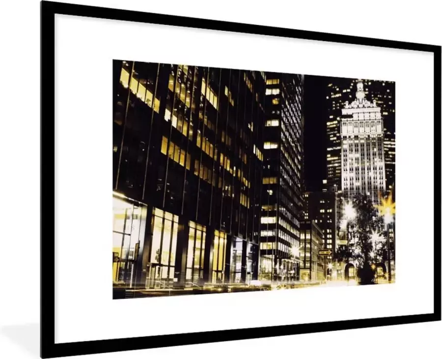 PosterMonkey Fotolijst incl. Poster New York Lamp Nacht 90x60 cm Posterlijst
