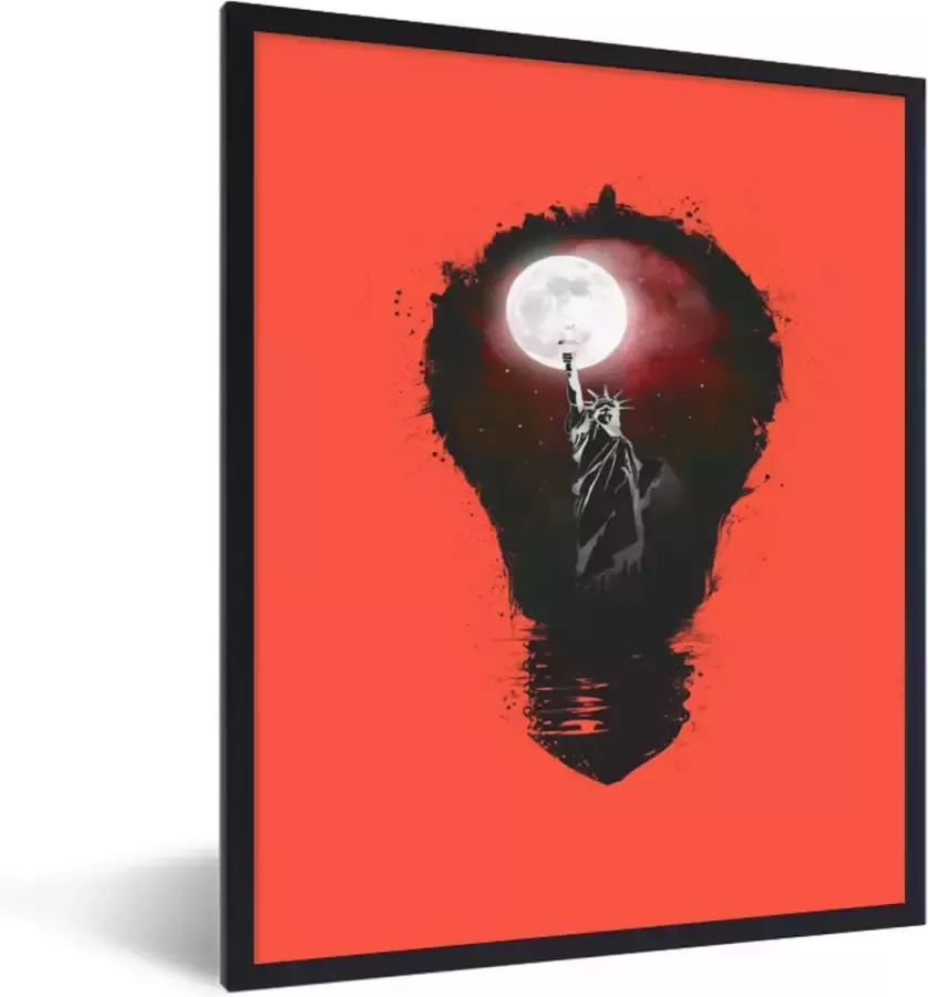 PosterMonkey Fotolijst incl. Poster New York Nacht Lamp Rood 30x40 cm Posterlijst