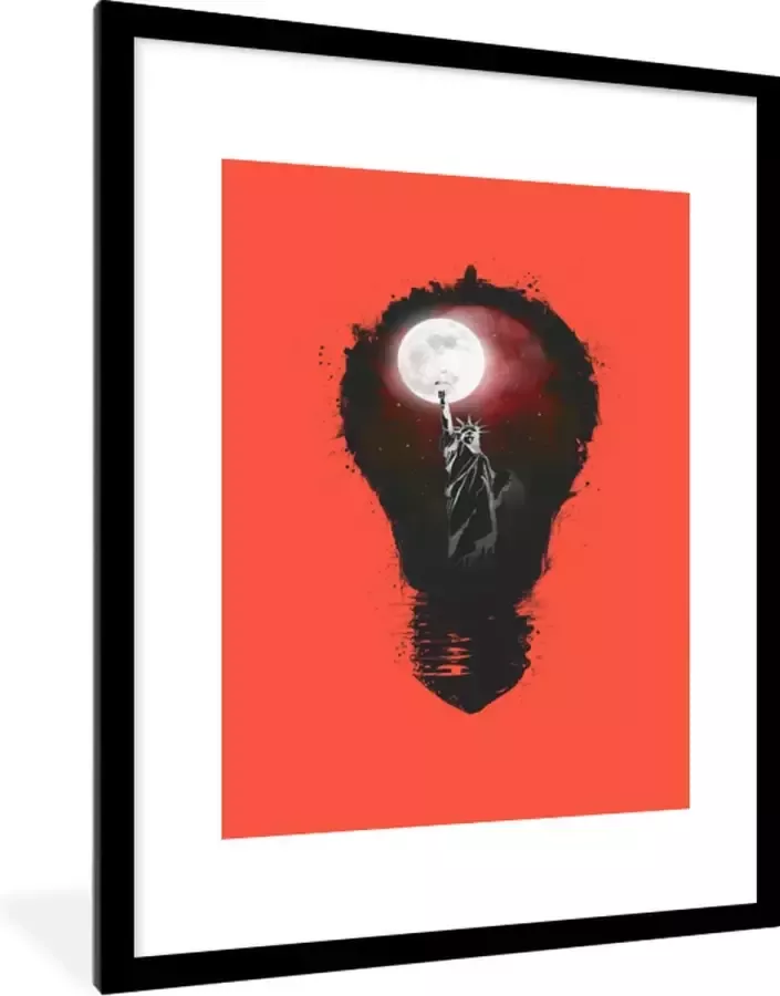 PosterMonkey Fotolijst incl. Poster New York Nacht Lamp Rood 60x80 cm Posterlijst - Foto 2