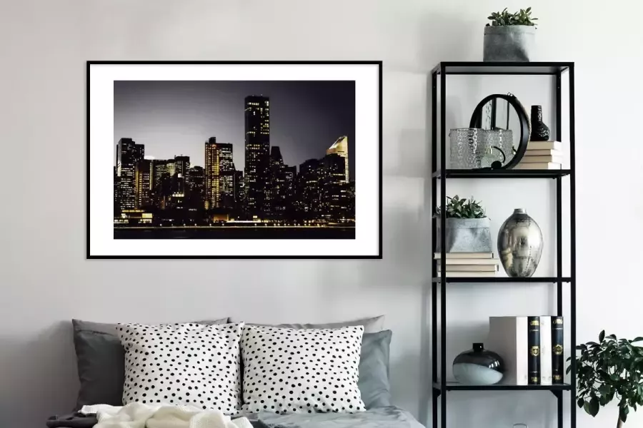 PosterMonkey Fotolijst incl. Poster New York Verlichting Lamp 120x80 cm Posterlijst