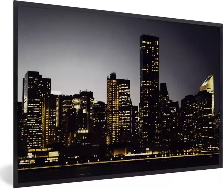 PosterMonkey Fotolijst incl. Poster New York Verlichting Lamp 90x60 cm Posterlijst