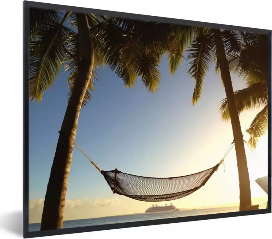 PosterMonkey Fotolijst incl. Poster Palmboom Hangmat Zonsondergang 50x40 cm Posterlijst