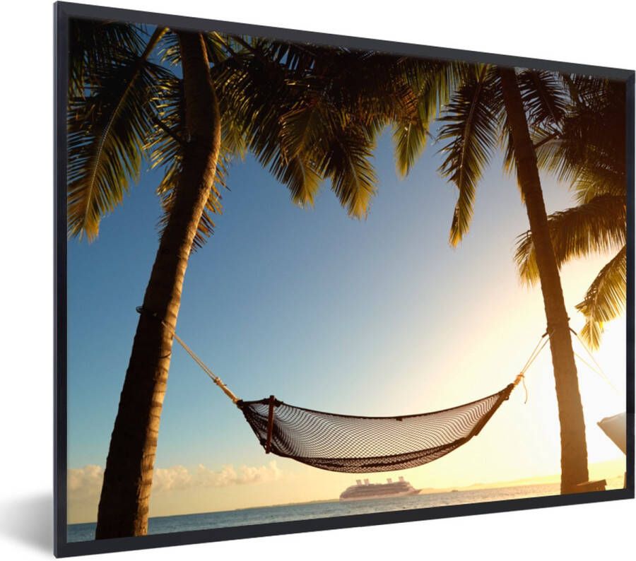 PosterMonkey Fotolijst incl. Poster Palmboom Hangmat Zonsondergang 80x60 cm Posterlijst