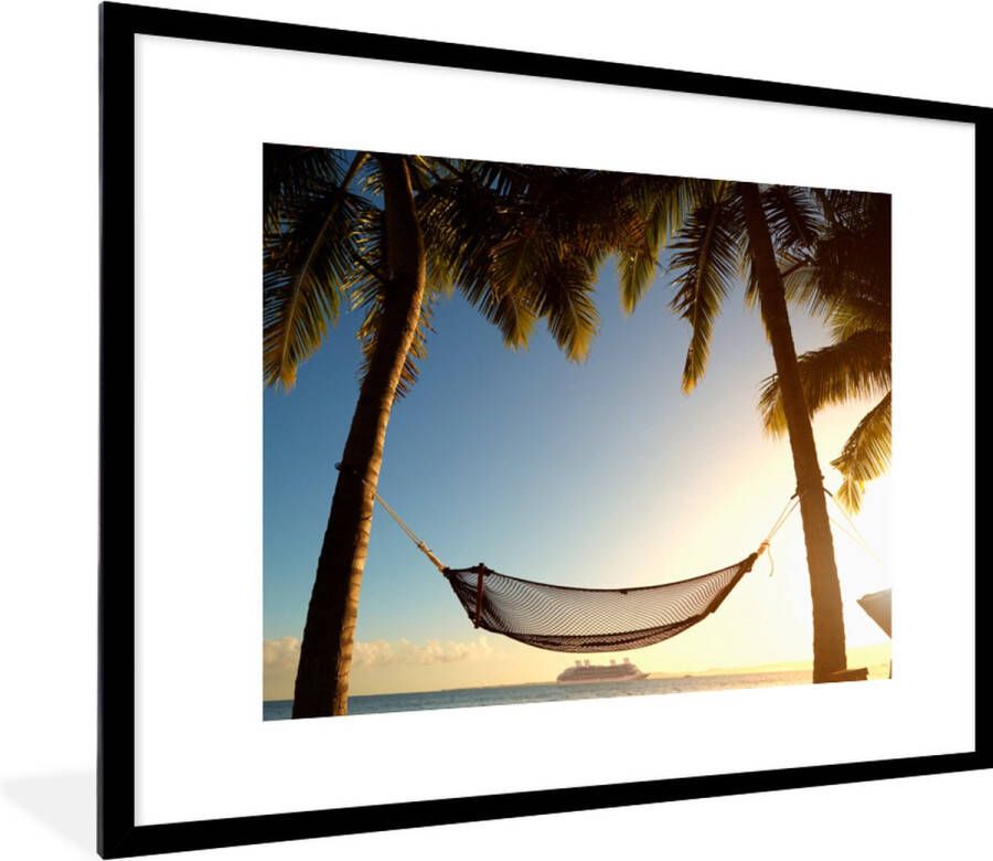 PosterMonkey Fotolijst incl. Poster Palmboom Hangmat Zonsondergang 80x60 cm Posterlijst