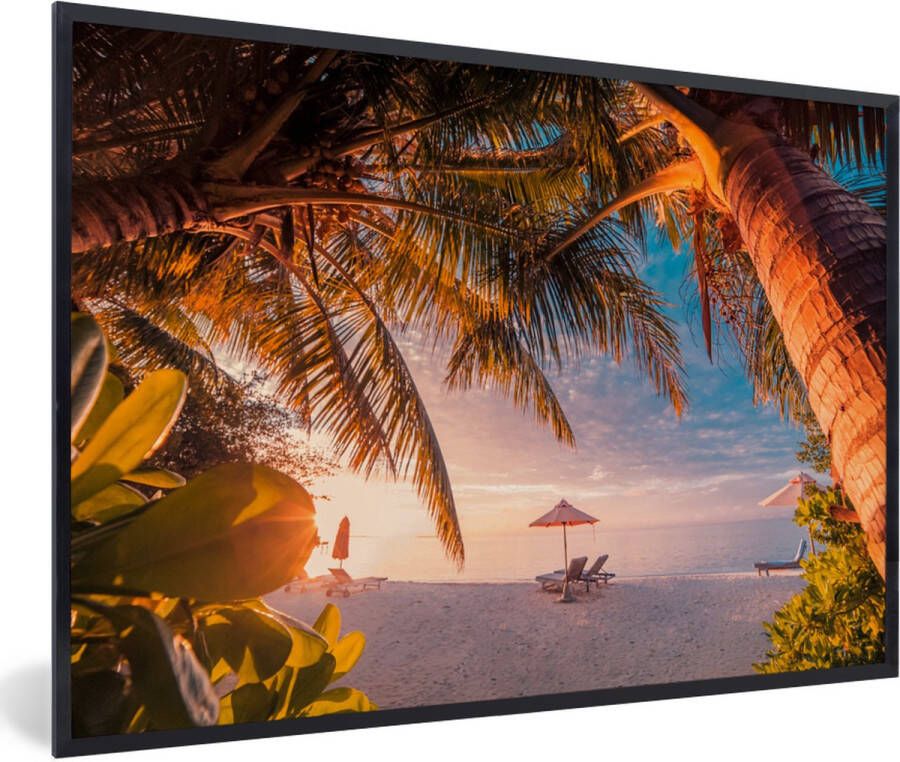 PosterMonkey Fotolijst incl. Poster Parasol Stoelen Strand 120x80 cm Posterlijst
