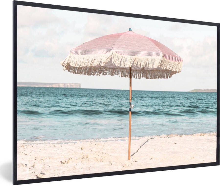 PosterMonkey Fotolijst incl. Poster Parasol Strand Zee Wolken 120x80 cm Posterlijst