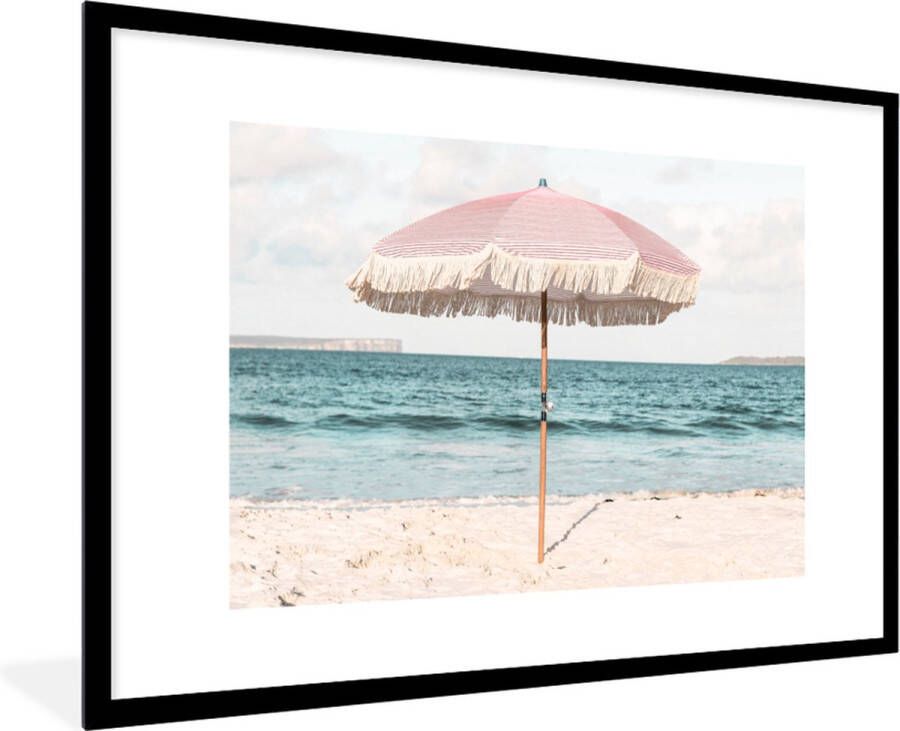 PosterMonkey Fotolijst incl. Poster Parasol Strand Zee Wolken 90x60 cm Posterlijst