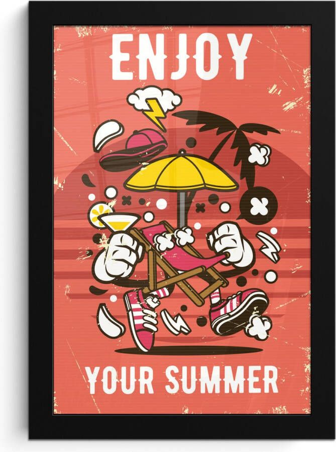 PosterMonkey Fotolijst incl. Poster Parasol Zomer Retro 20x30 cm Posterlijst